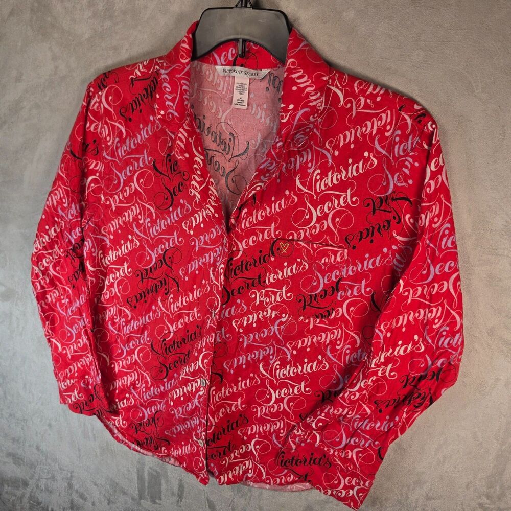 Victoria's Secret VS Button Down Pajama Top Sleepwear All Over Print Size M